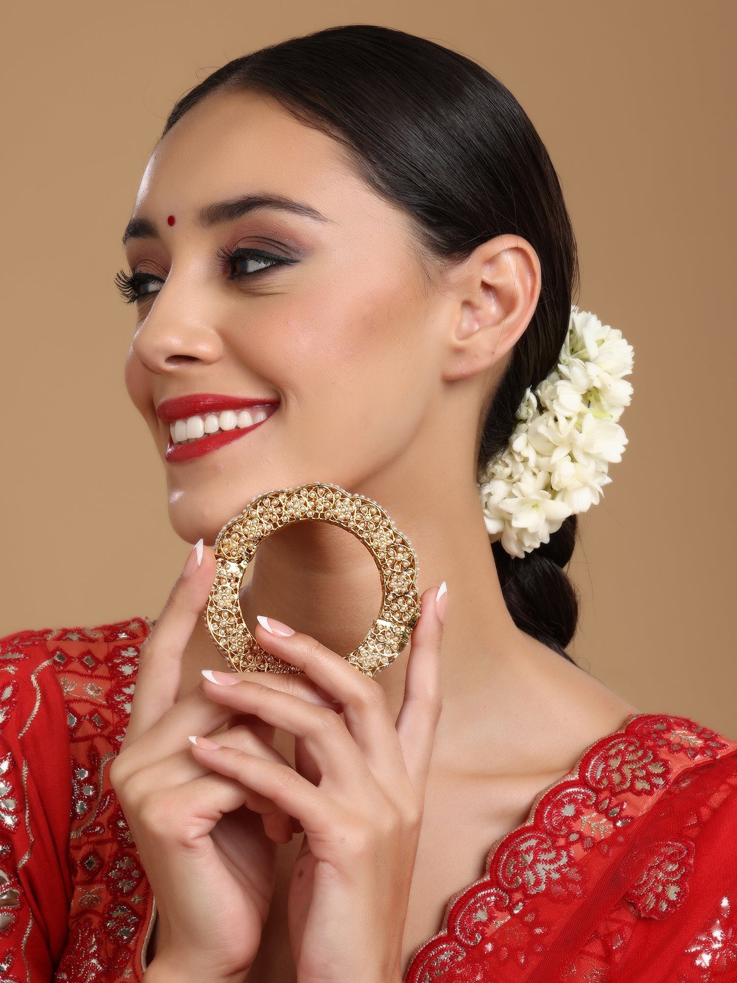 Golden Pearl Handcrafted Heavy Bangle - Ruby Raang - Swadesiicart