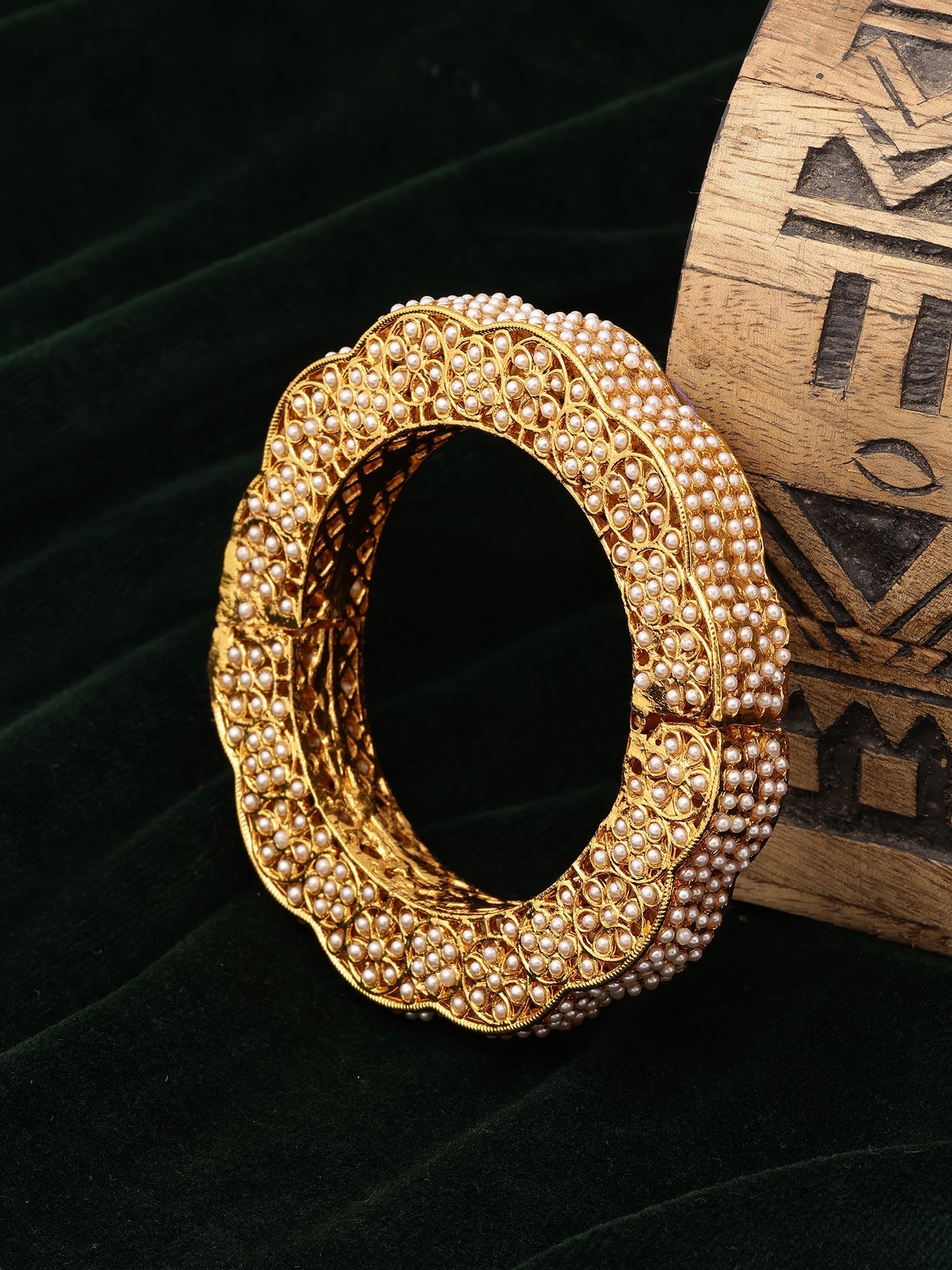 Golden Pearl Handcrafted Heavy Bangle - Ruby Raang - Swadesiicart