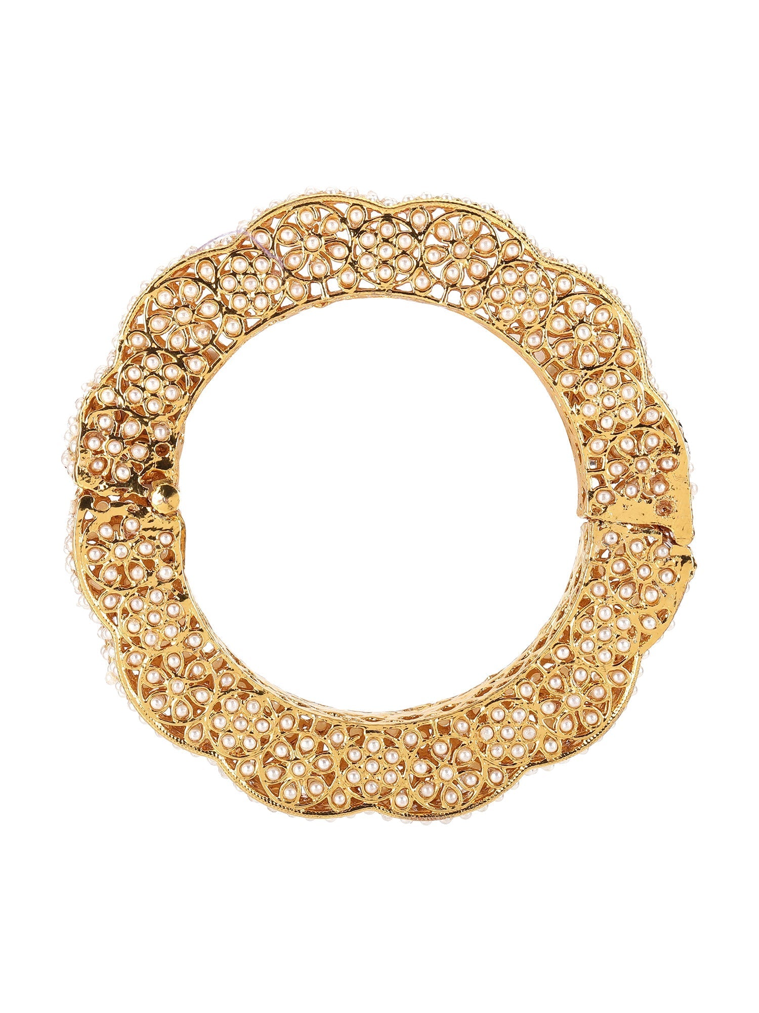 Golden Pearl Handcrafted Heavy Bangle - Ruby Raang - Swadesiicart