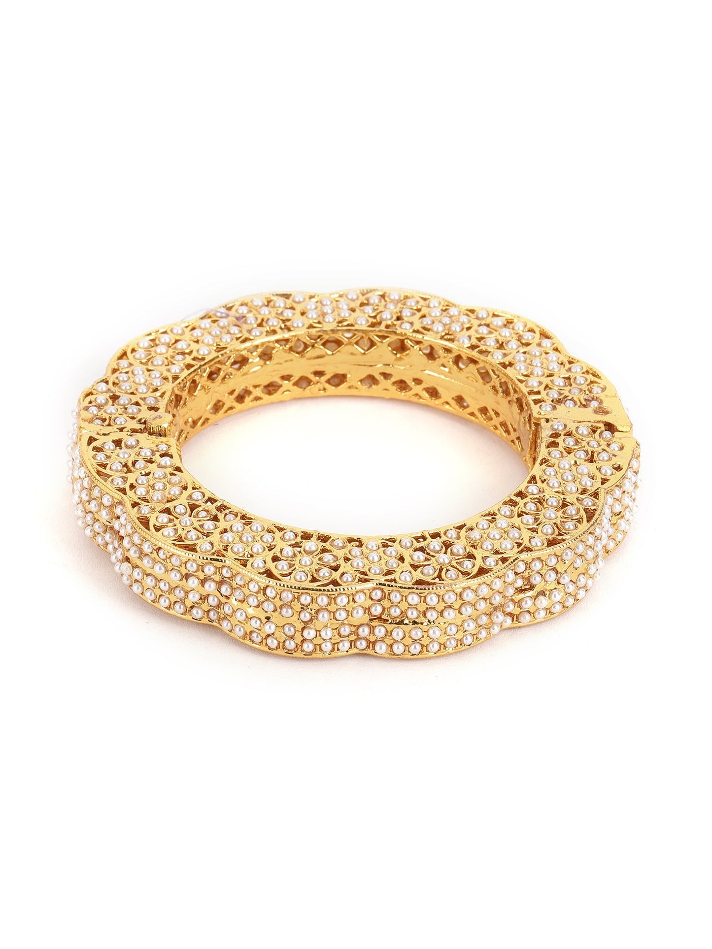 Golden Pearl Handcrafted Heavy Bangle - Ruby Raang - Swadesiicart