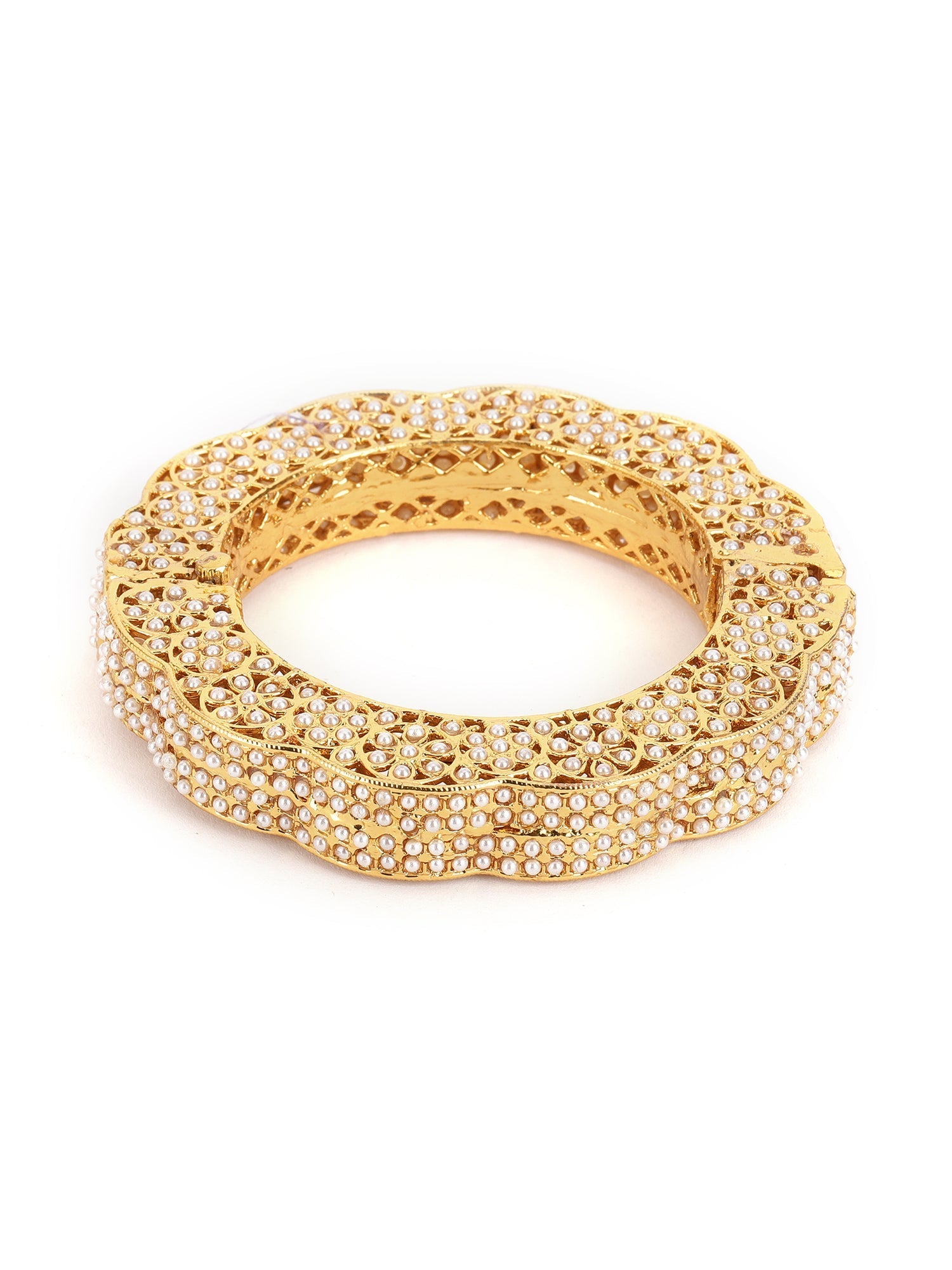 Golden Pearl Handcrafted Heavy Bangle - Ruby Raang - Swadesiicart