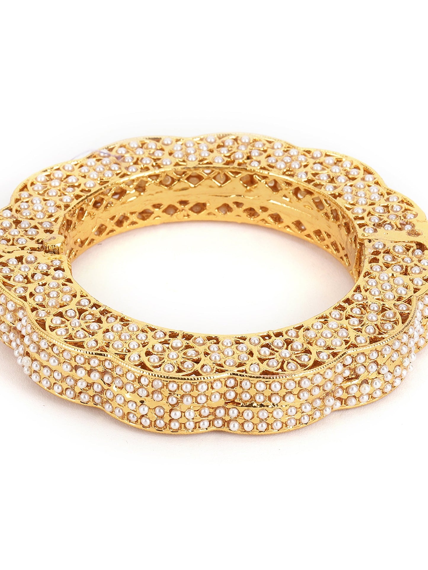 Golden Pearl Handcrafted Heavy Bangle - Ruby Raang - Swadesiicart