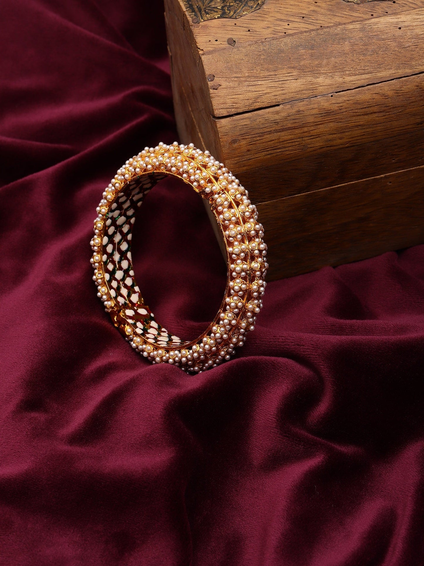 Handcrafted Pearl Heavy Bangle - Ruby Raang - Swadesiicart