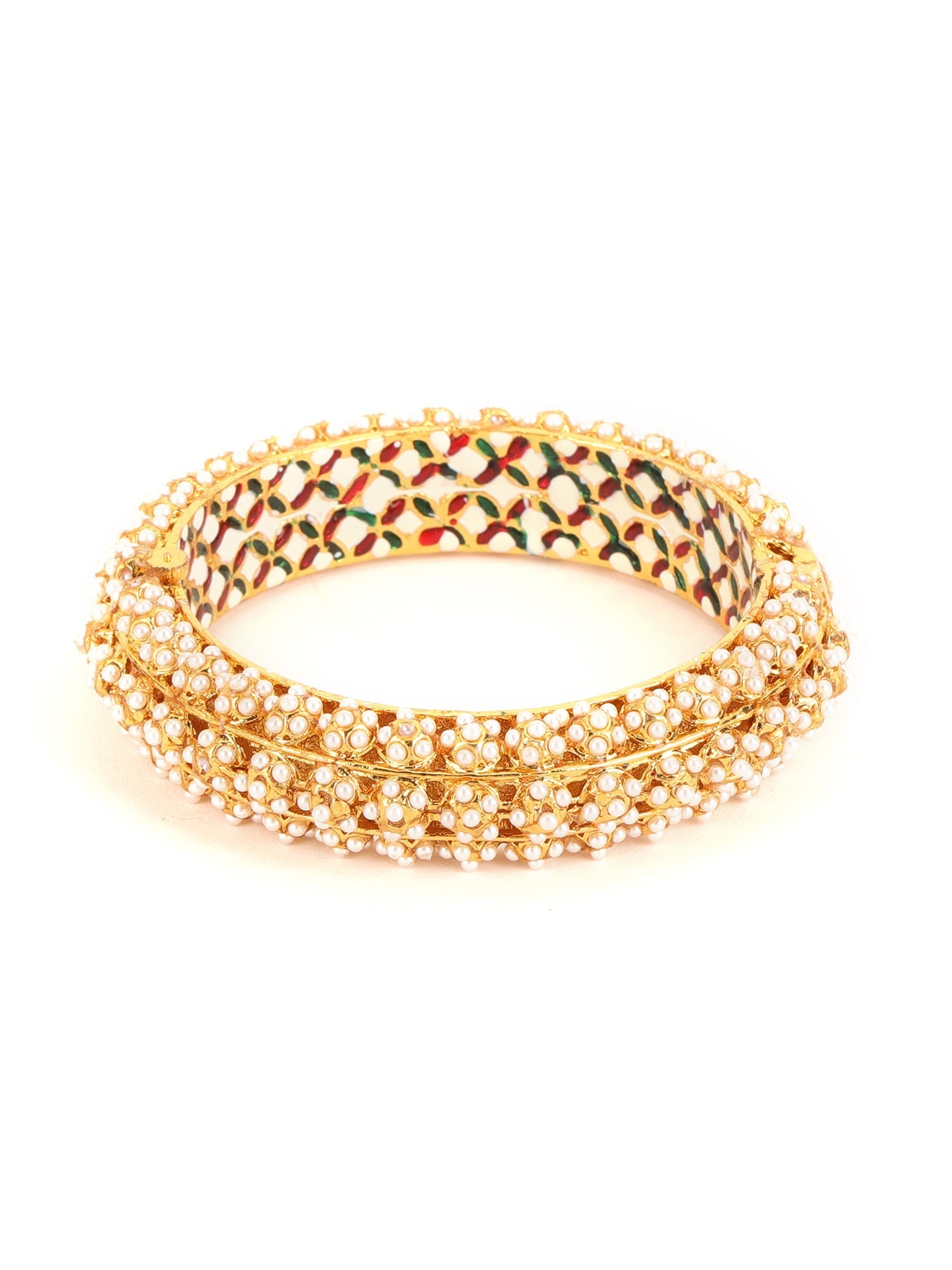 Handcrafted Pearl Heavy Bangle - Ruby Raang - Swadesiicart