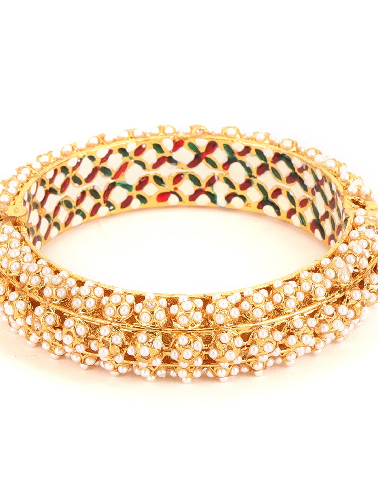 Handcrafted Pearl Heavy Bangle - Ruby Raang - Swadesiicart