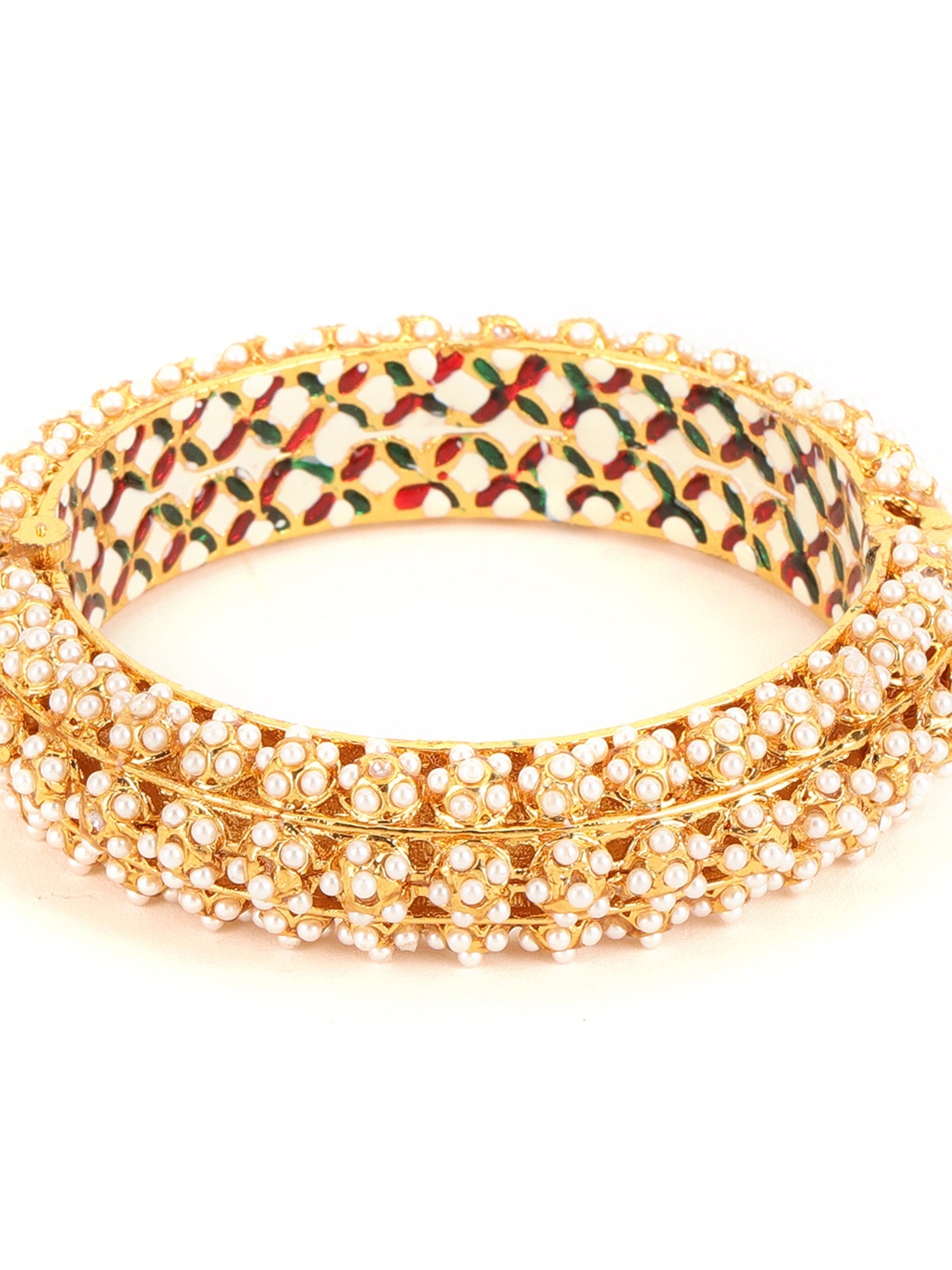 Handcrafted Pearl Heavy Bangle - Ruby Raang - Swadesiicart