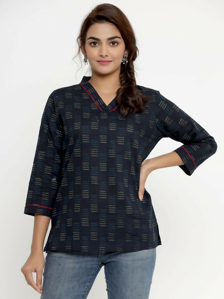 Miravan Women's Blue Printed Indigo Kurti - Swadesiicart