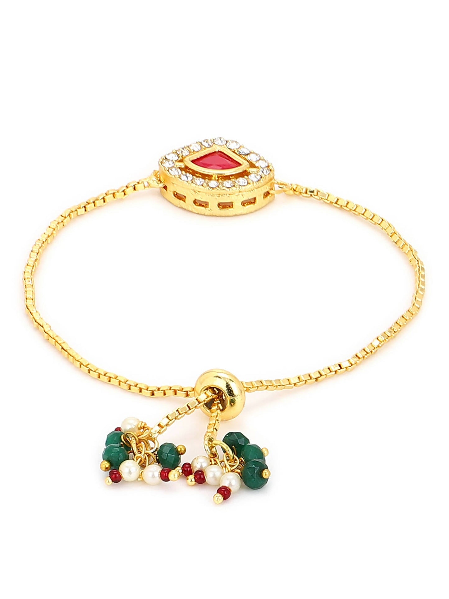 Women's Gold-Polished Pink Kundan Studded Brass Charm Bracelet - Ruby Raang - Swadesiicart