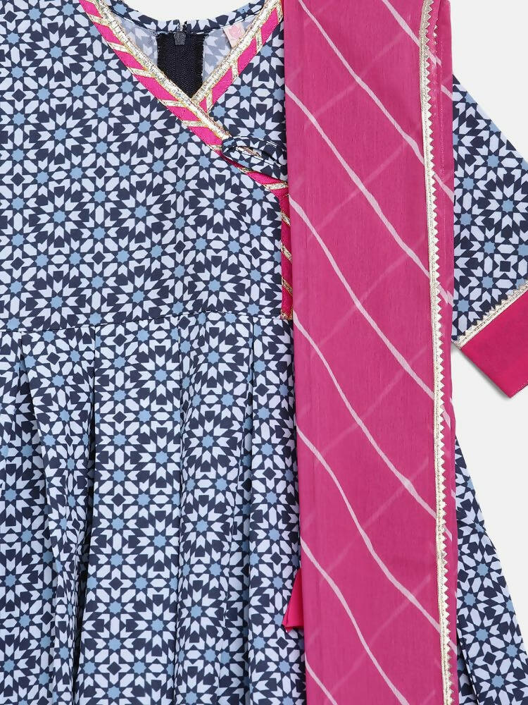 Ahalyaa Multi Crepe Printed Kids Kurta Sharara Set With Dupatta For Girls | Swadesiicart