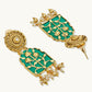 Nuyug 22K Gold-Plated Pearl Beaded Strings Green Enamel Pendant with Floral Motifs Necklace Set | Swadesiicart
