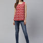 Ahalyaa Women Red & White Printed Pure Cotton Top | Swadesiicart