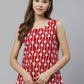 Ahalyaa Women Red & White Printed Pure Cotton Top | Swadesiicart