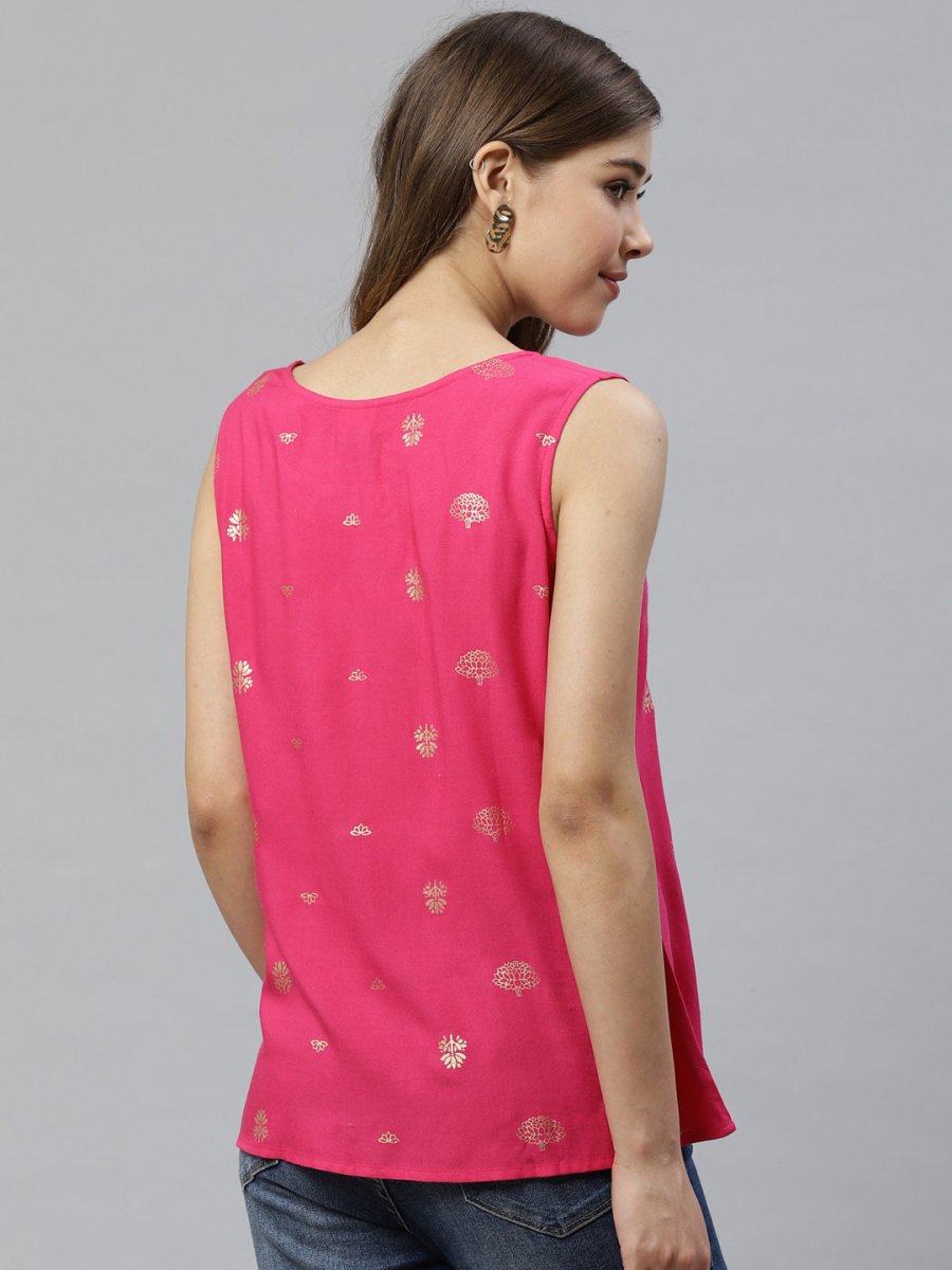 Ahalyaa Women Pink & Golden Printed Top | Swadesiicart