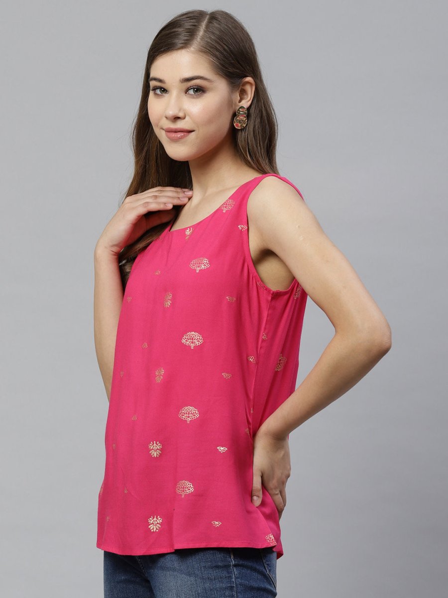 Ahalyaa Women Pink & Golden Printed Top | Swadesiicart