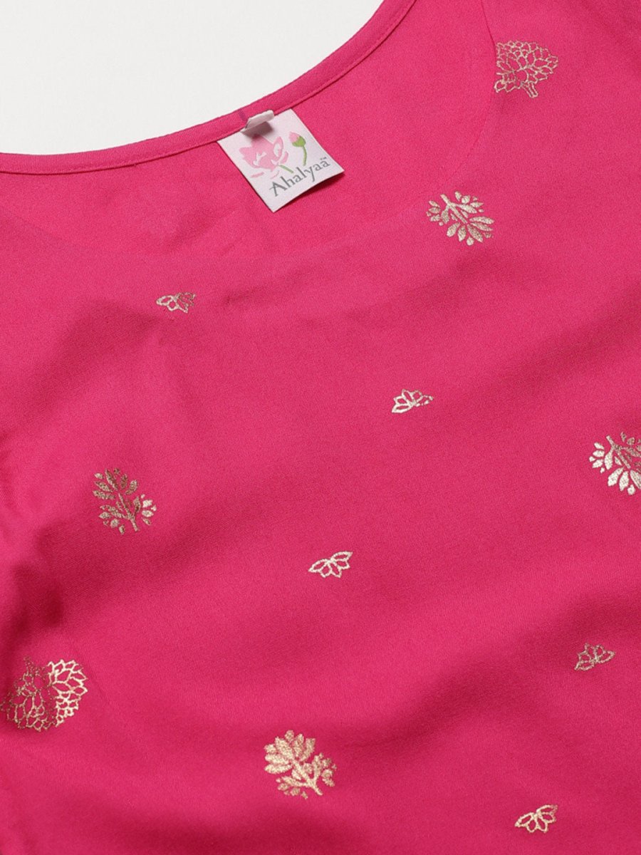 Ahalyaa Women Pink & Golden Printed Top | Swadesiicart
