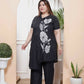 Miravan Women's Plus Size Black Pure Cotton Floral Embroidered High Low Co-Ord Set - Swadesiicart