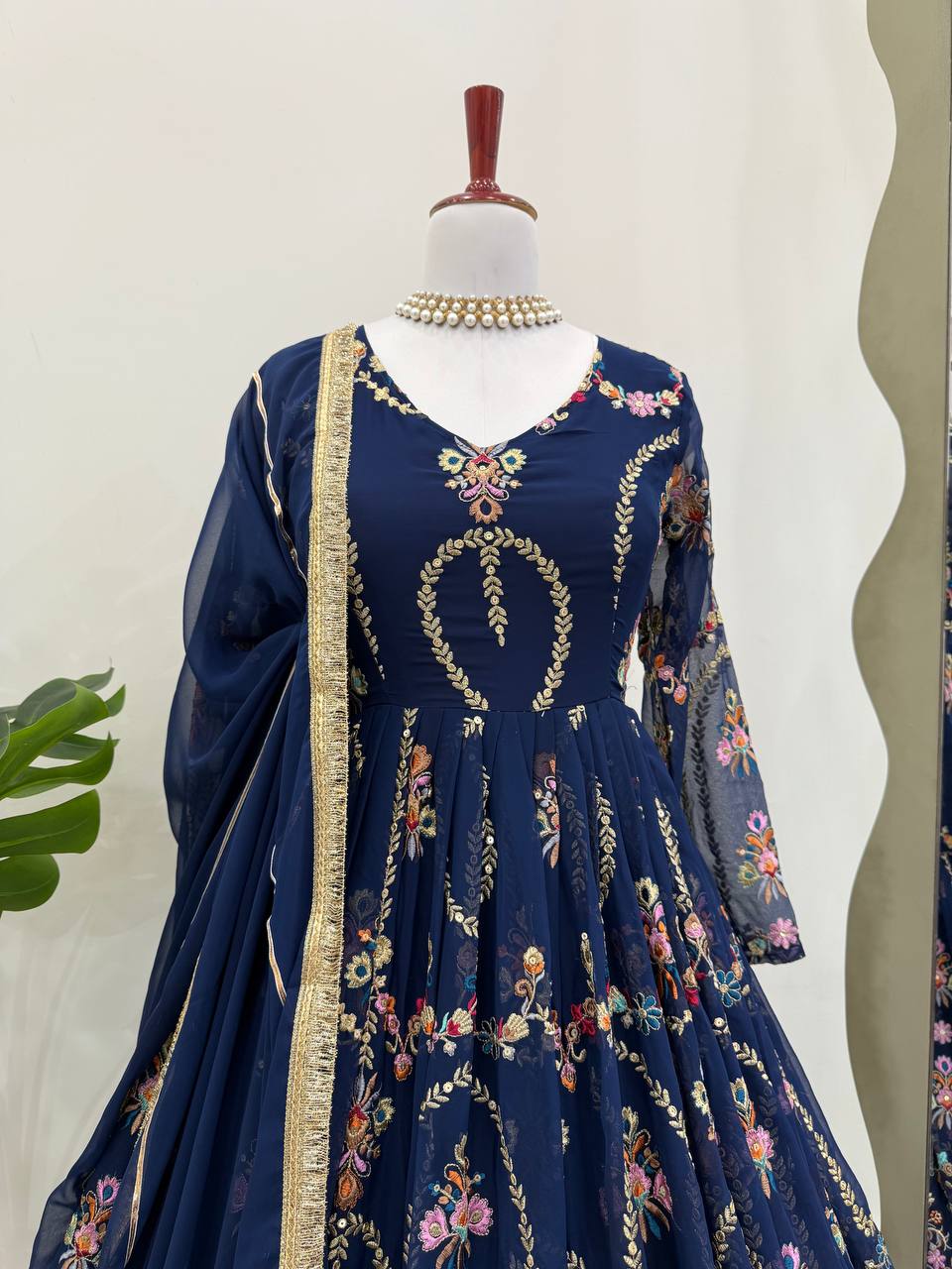 Prazu Fashion Blue Georgette Thread Sequin Anarkali Suit - Swadesiicart