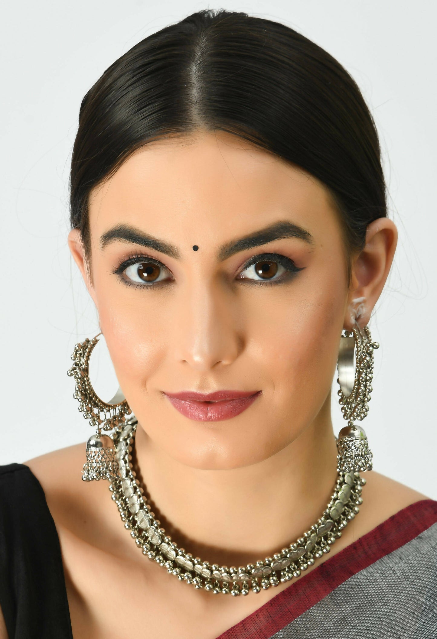 Mominos Fashion Johar Kamal Oxidised Silver-Plated Heart Design Necklace Choker Set For Women | Swadesiicart