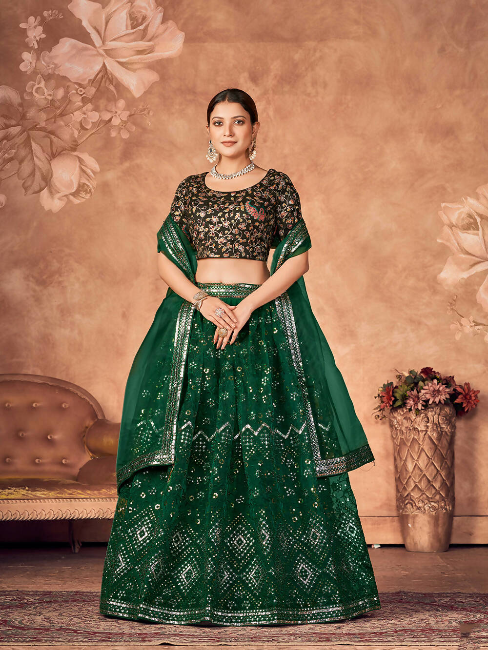 Wedding Designer Green Organzalehengha Choli - Anbazaar | Swadesiicart