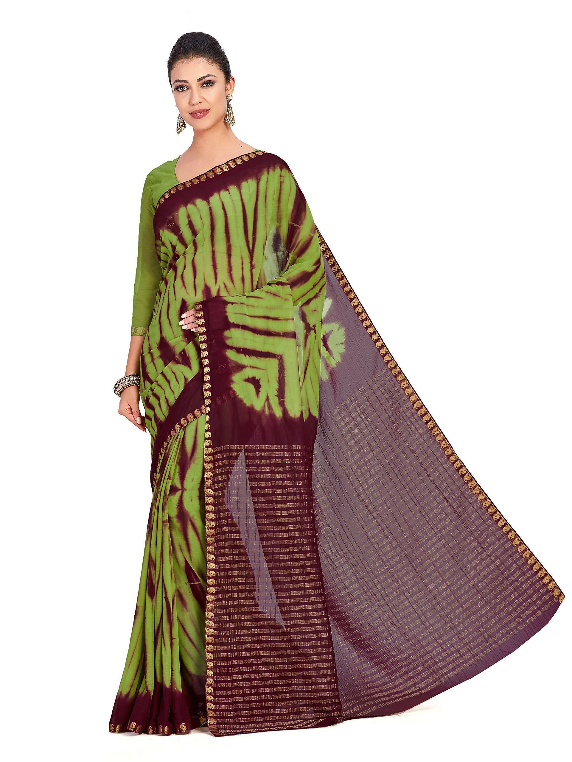 Mimosa Women's Green Chiffon Banarasi Silk Saree | Swadesiicart