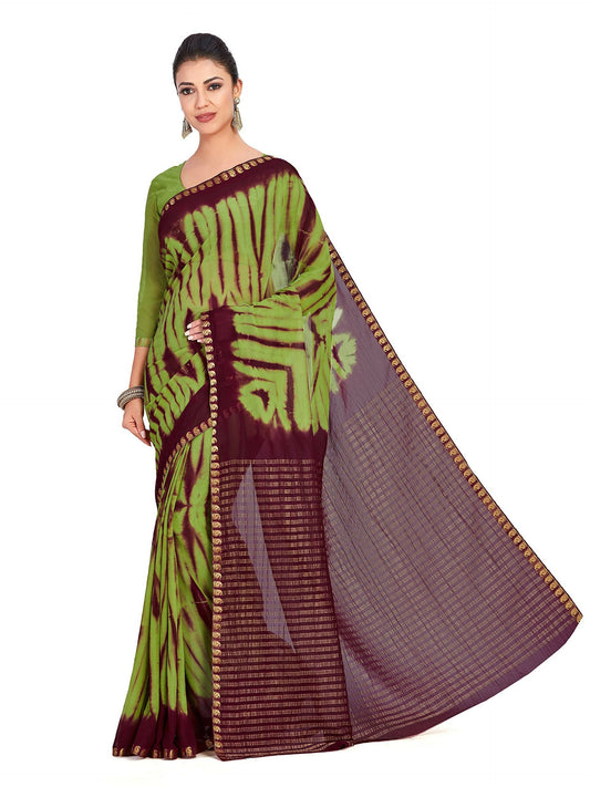Mimosa Women's Green Chiffon Banarasi Silk Saree | Swadesiicart