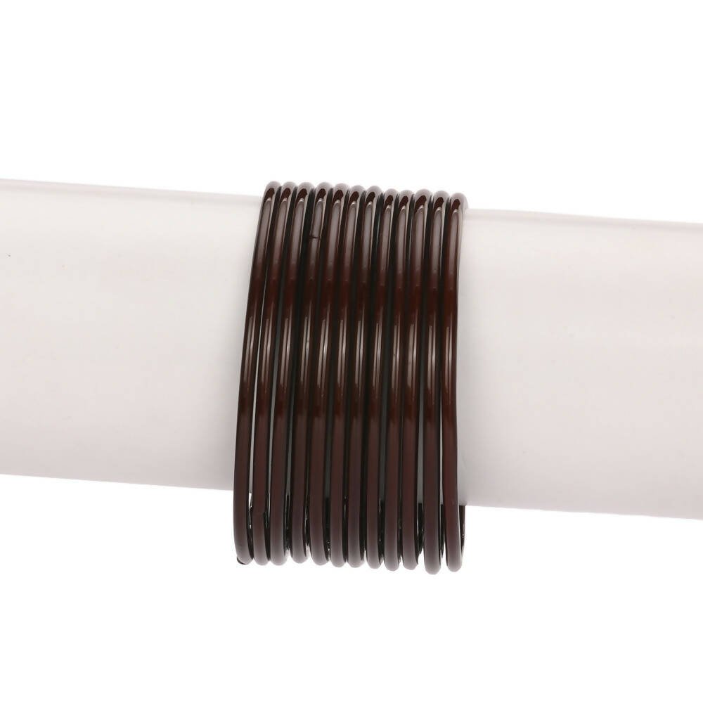 Afast Shining Brown Glass Party, Wedding, Daily Use Bangle Set, Pack Of 12 - Swadesiicart