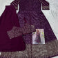 Aarshi Fashions Purple Heavy Georgette Full Stitched Indowestern Crop Top, palazzo & Shrug Set