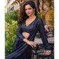 Aarshi Fashions Navy Blue Heavy Georgette Full Stitched Indowestern Crop Top, palazzo & Shrug Set