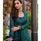 Aarshi Fashions Teal Green Heavy Georgette Full Stitched Indowestern Crop Top, palazzo & Shrug Set