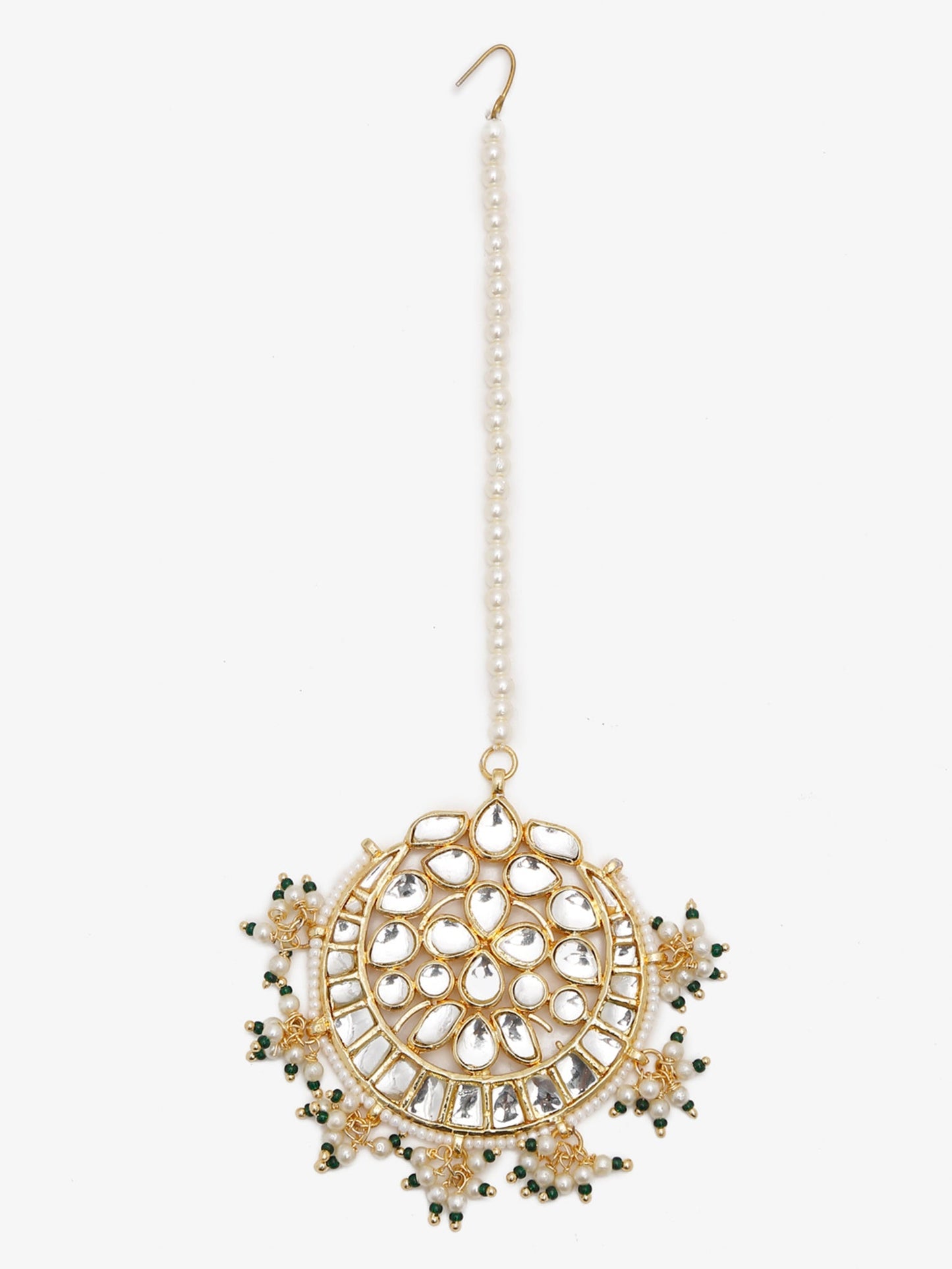 Gold Toned White Kundan Maang Tikka - Ruby Raang | Swadesiicart