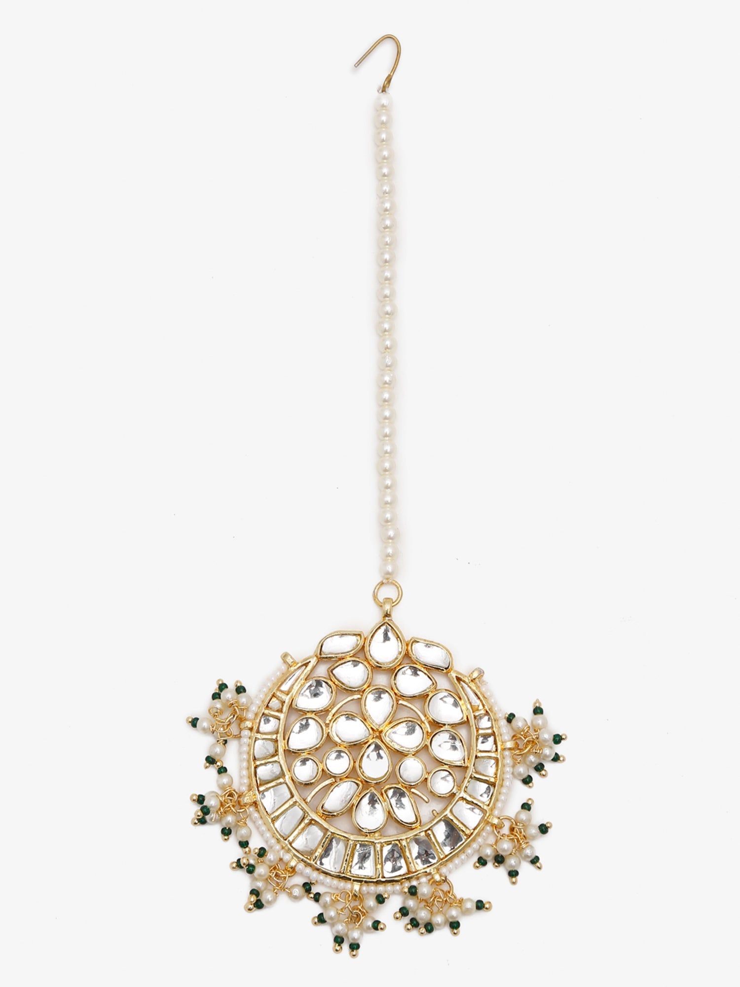 Gold Toned White Kundan Maang Tikka - Ruby Raang | Swadesiicart
