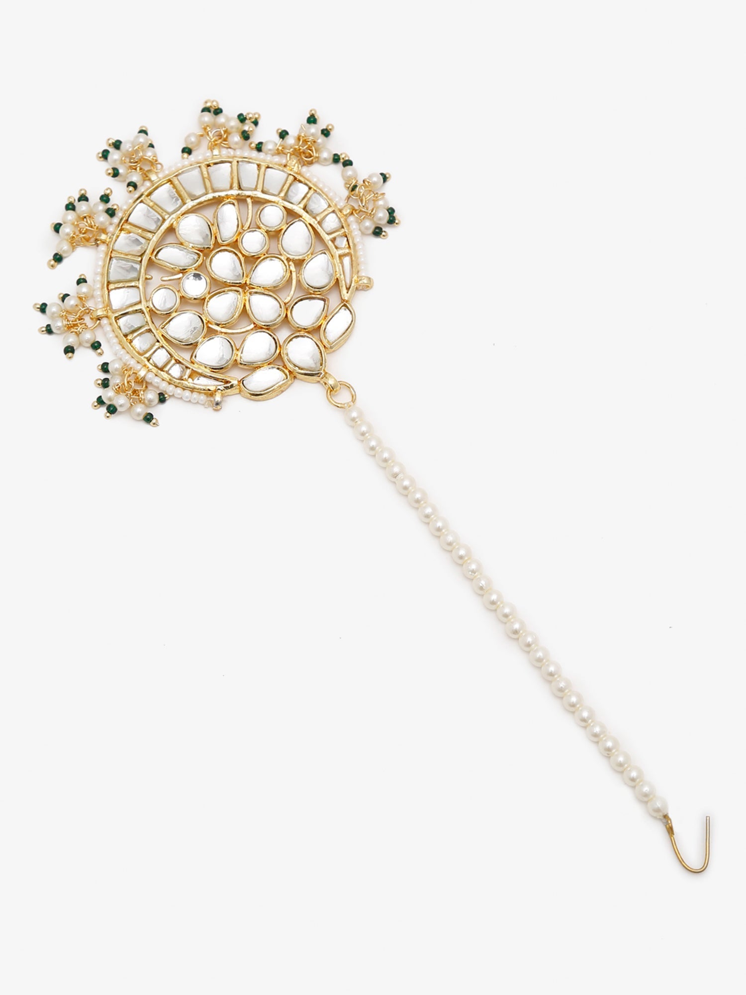 Gold Toned White Kundan Maang Tikka - Ruby Raang | Swadesiicart