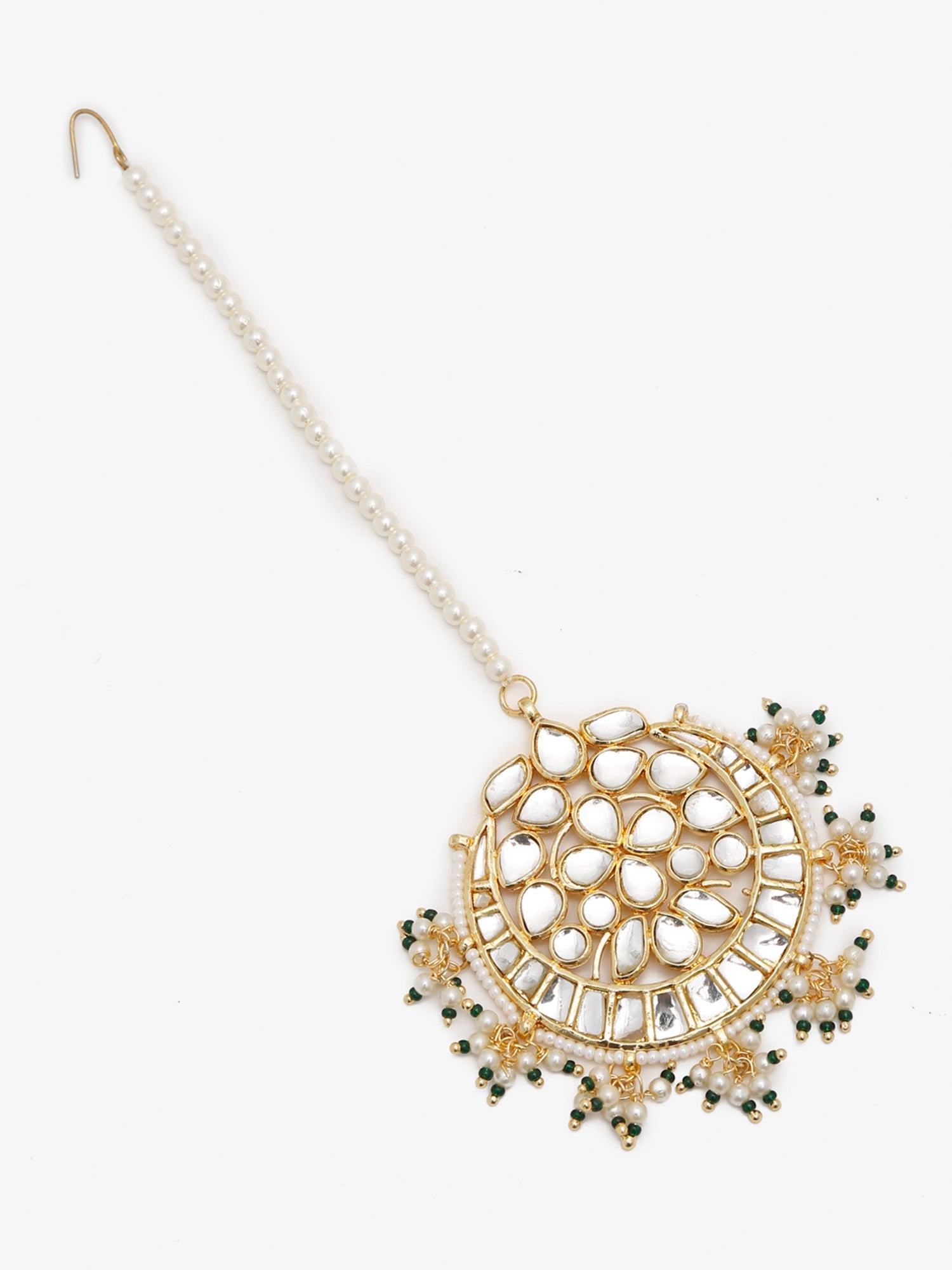 Gold Toned White Kundan Maang Tikka - Ruby Raang | Swadesiicart
