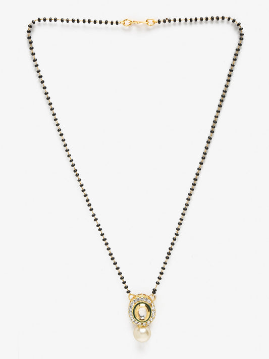 Gold-Polished Black Beaded White Kundan Studded Mangalsutra - Ruby Raang | Swadesiicart