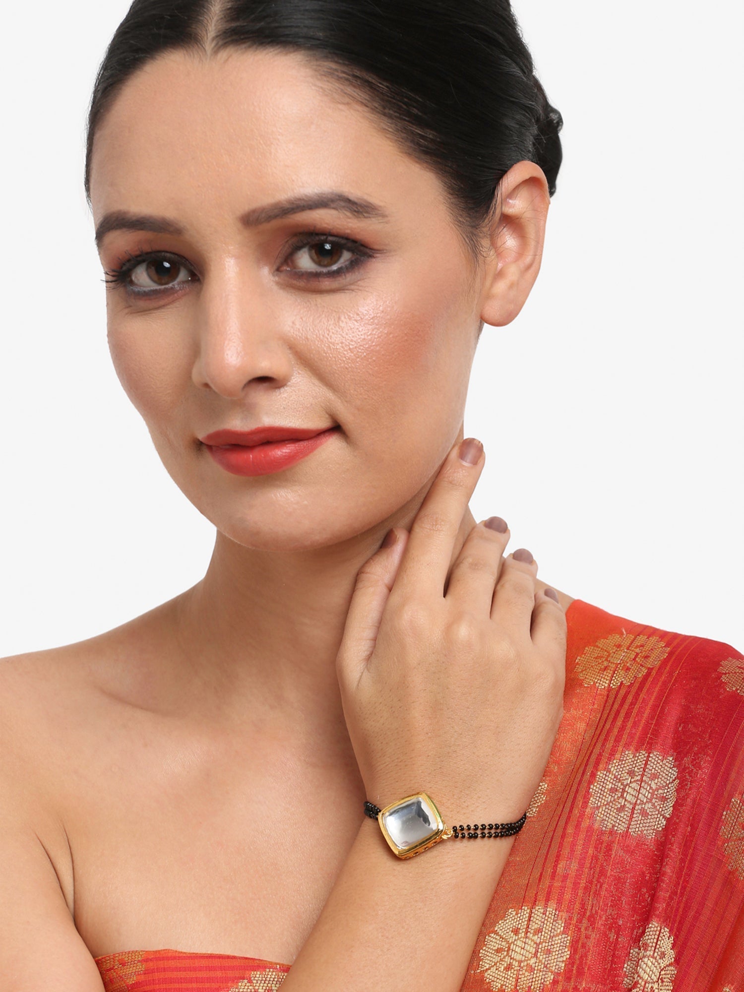 Black Kundan Mangalsutra Bracelet - Ruby Raang - Swadesiicart