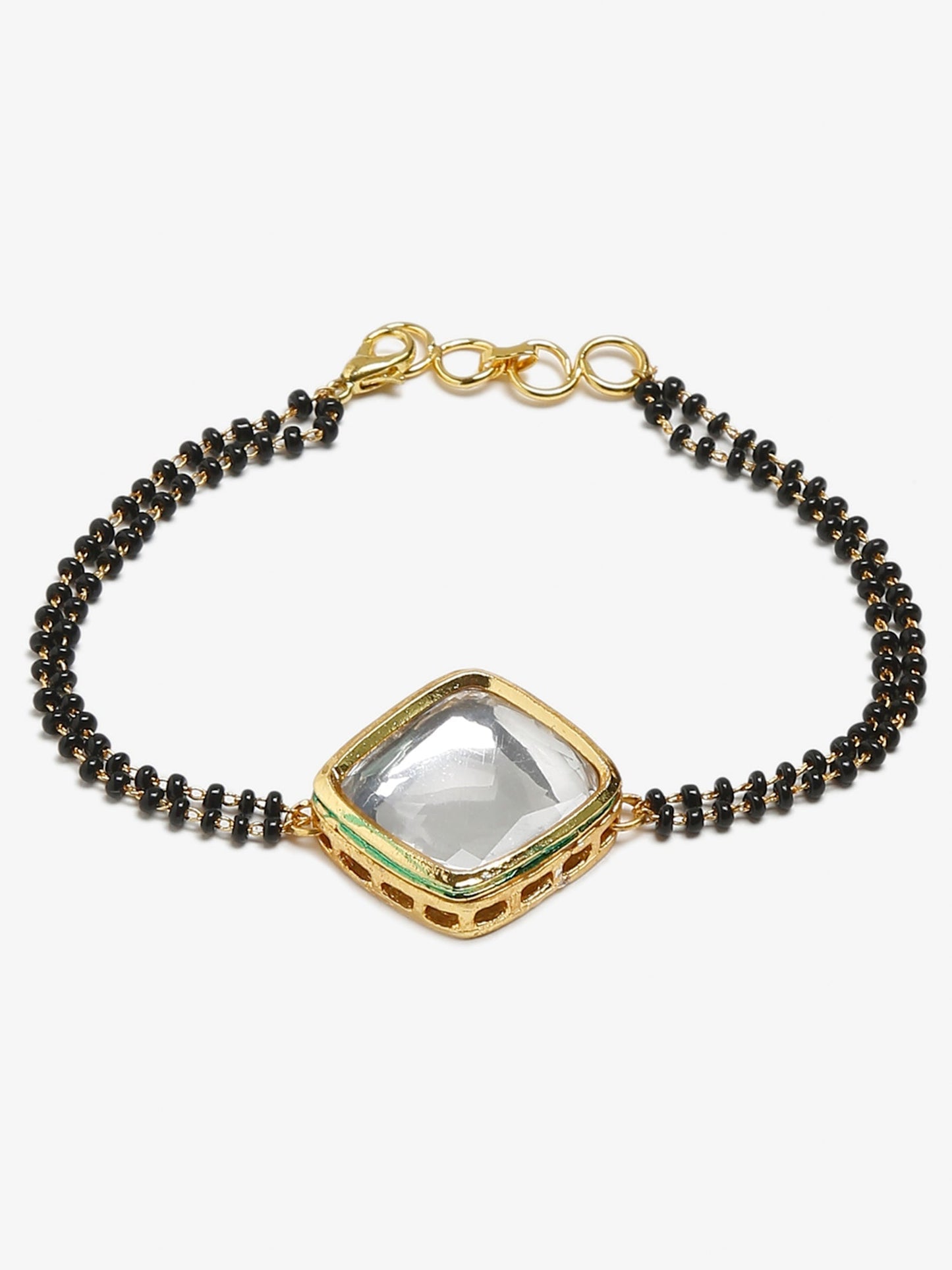 Black Kundan Mangalsutra Bracelet - Ruby Raang - Swadesiicart
