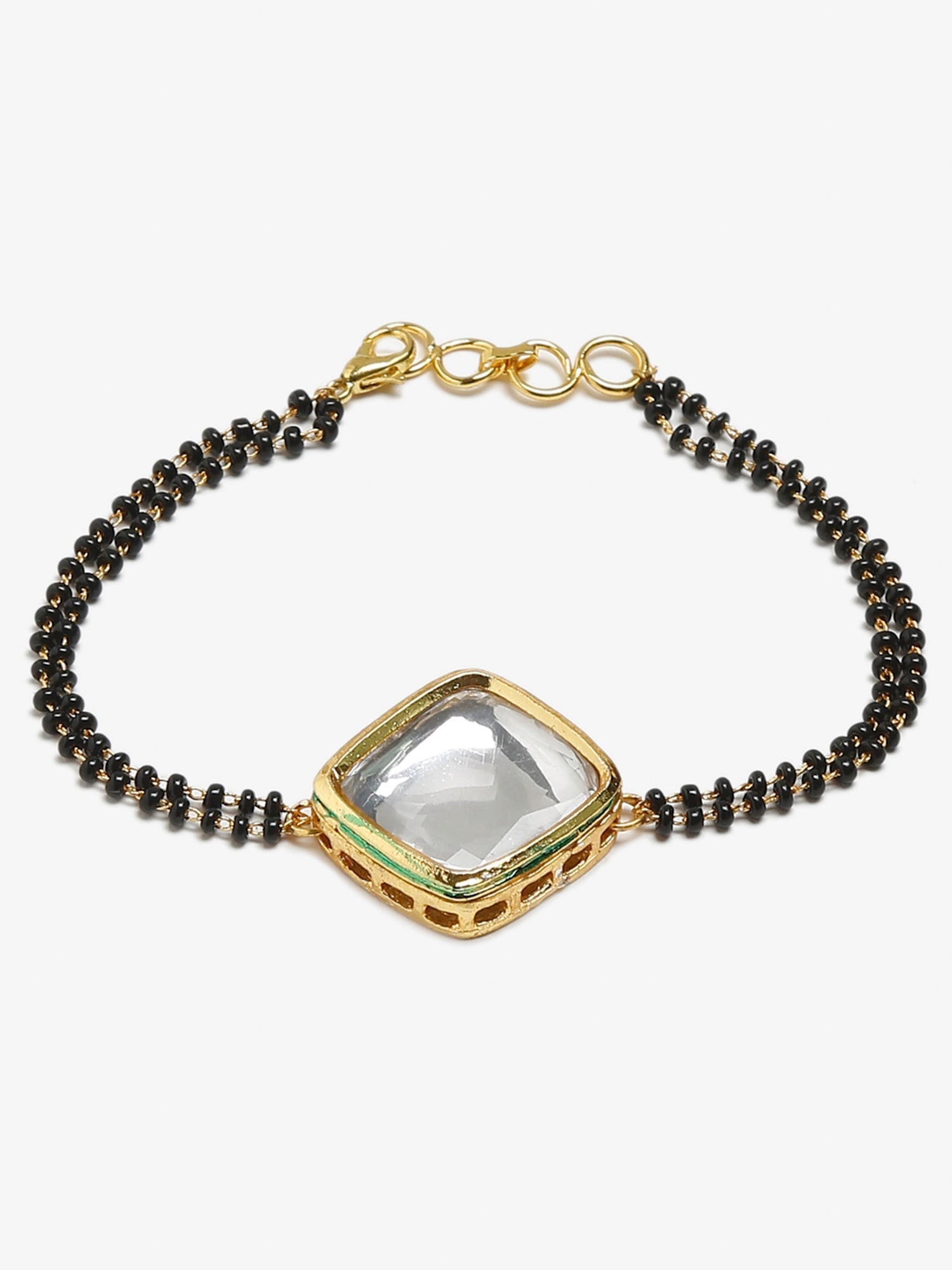 Black Kundan Mangalsutra Bracelet - Ruby Raang - Swadesiicart