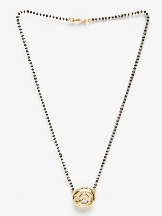 Gold-Polished Black Beaded Kundan Mangalsutra - Ruby Raang | Swadesiicart