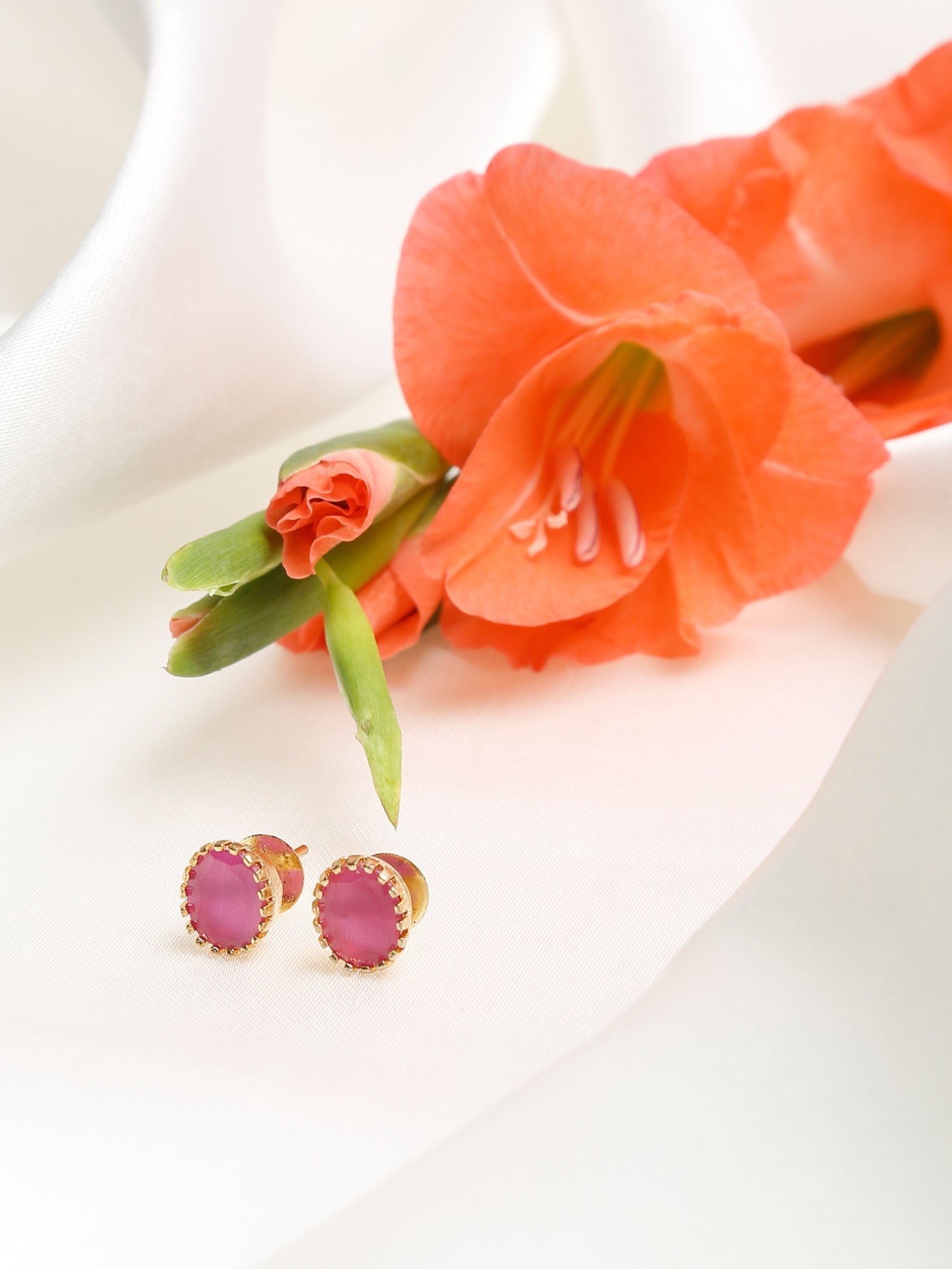 Maroon Gold-Toned Oval Studs Earrings - Ruby Raang - Ruby Raang Studio