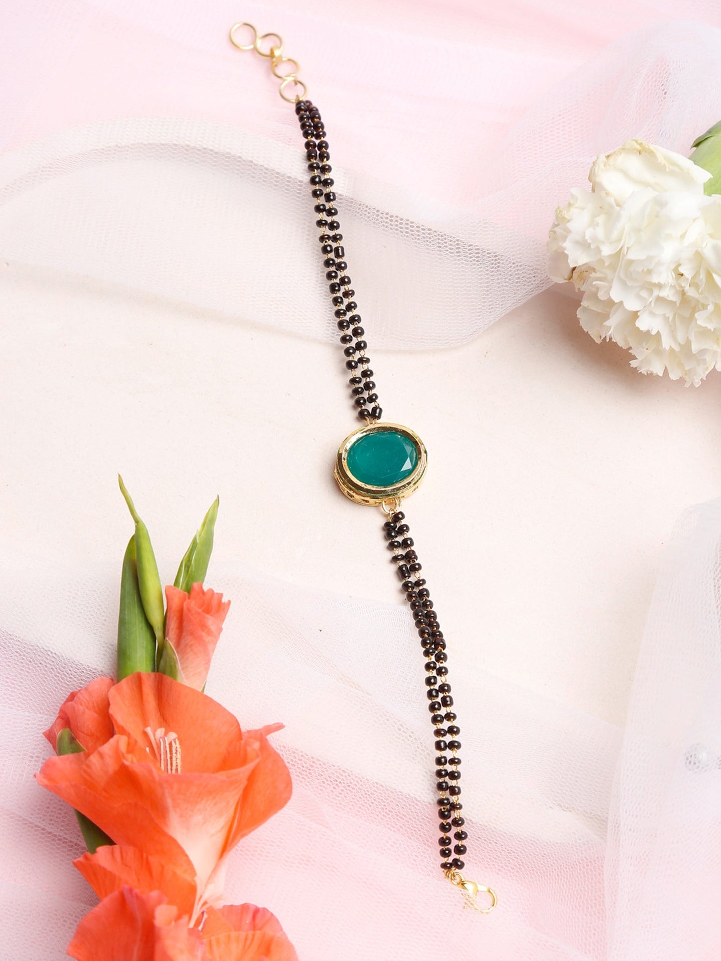Black Gold-Polished Kundan Mangalsutra Bracelet - Ruby Raang - Ruby Raang Studio
