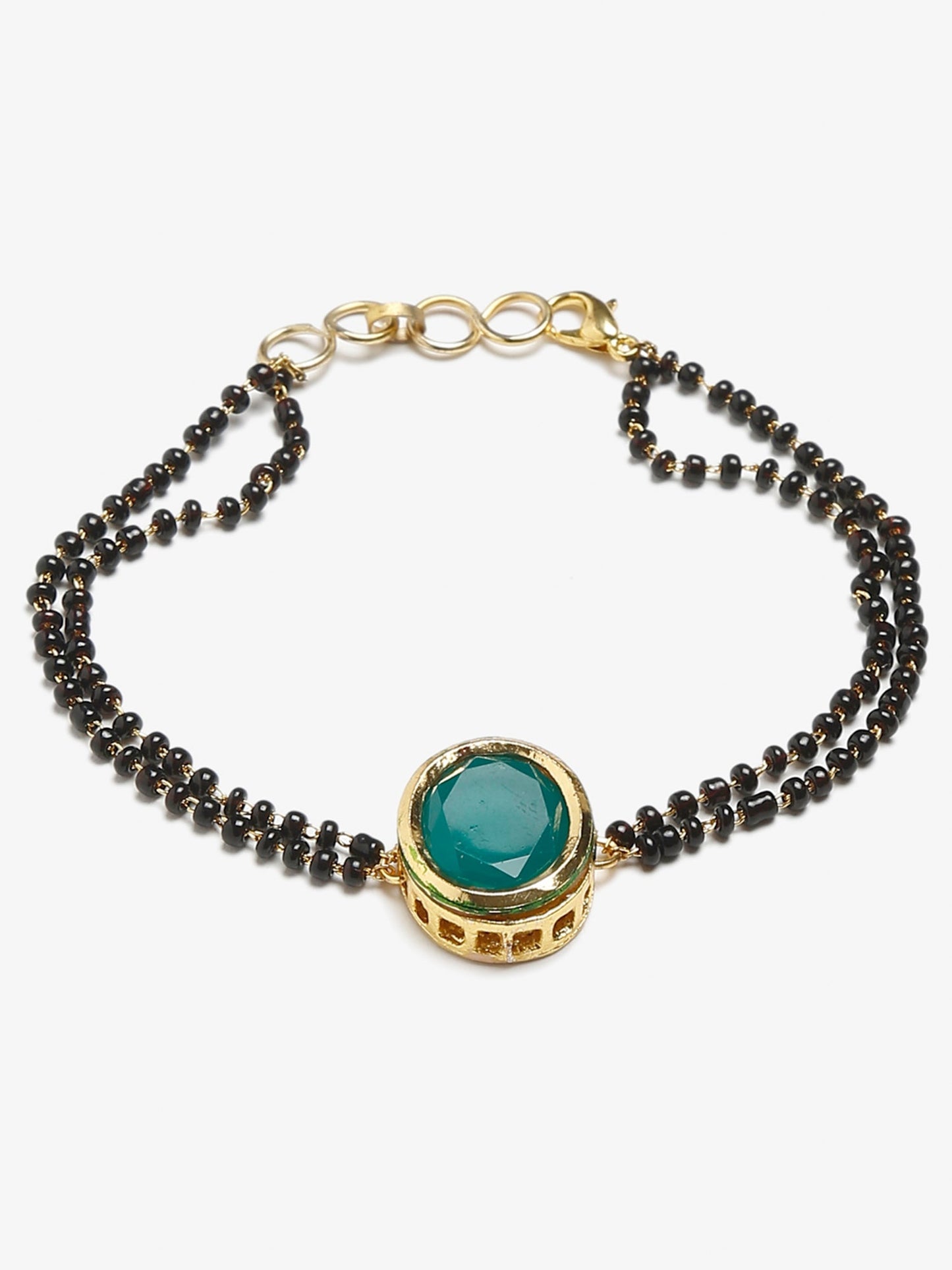Black Gold-Polished Kundan Mangalsutra Bracelet - Ruby Raang - Swadesiicart