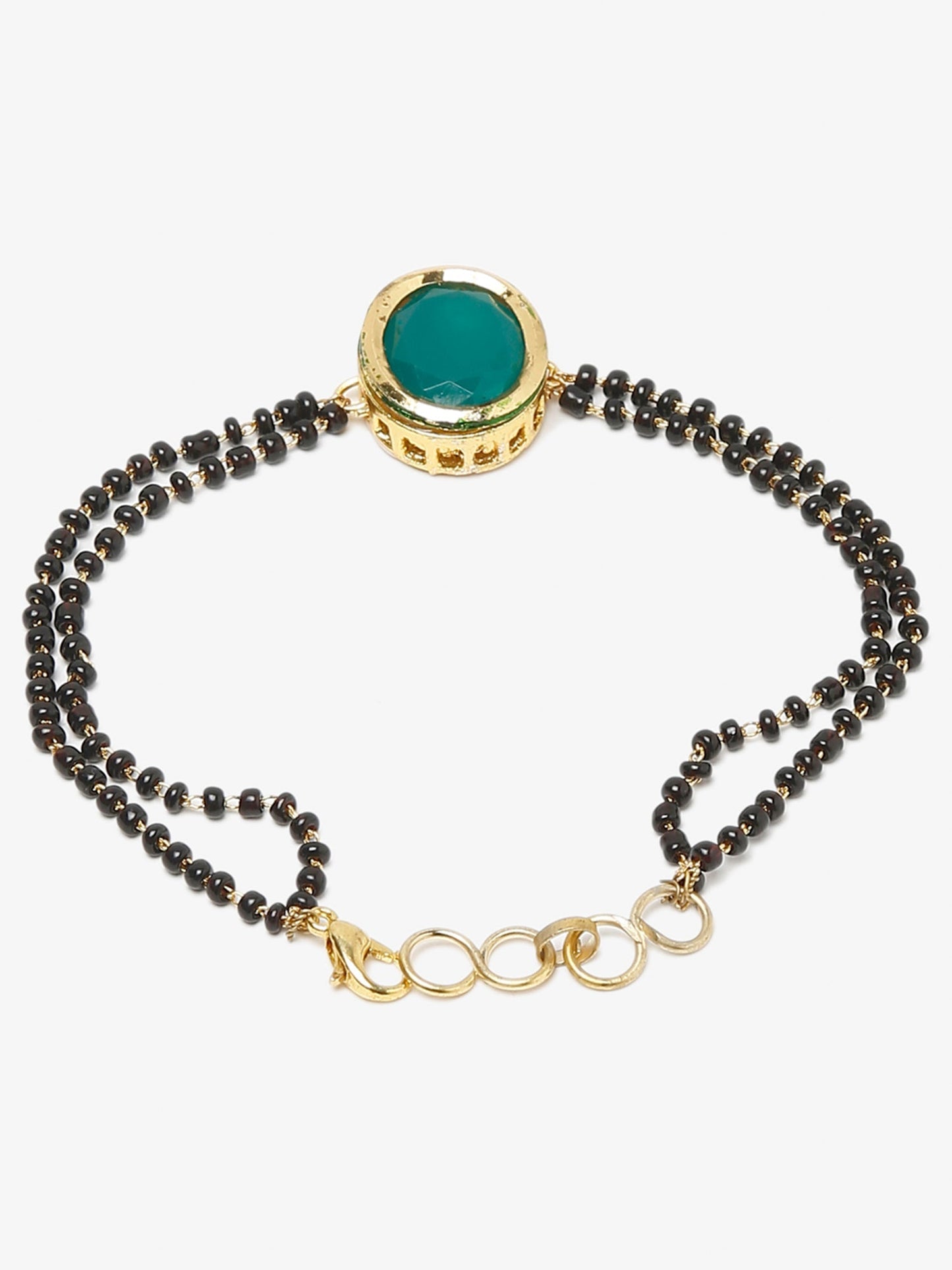 Black Gold-Polished Kundan Mangalsutra Bracelet - Ruby Raang - Swadesiicart
