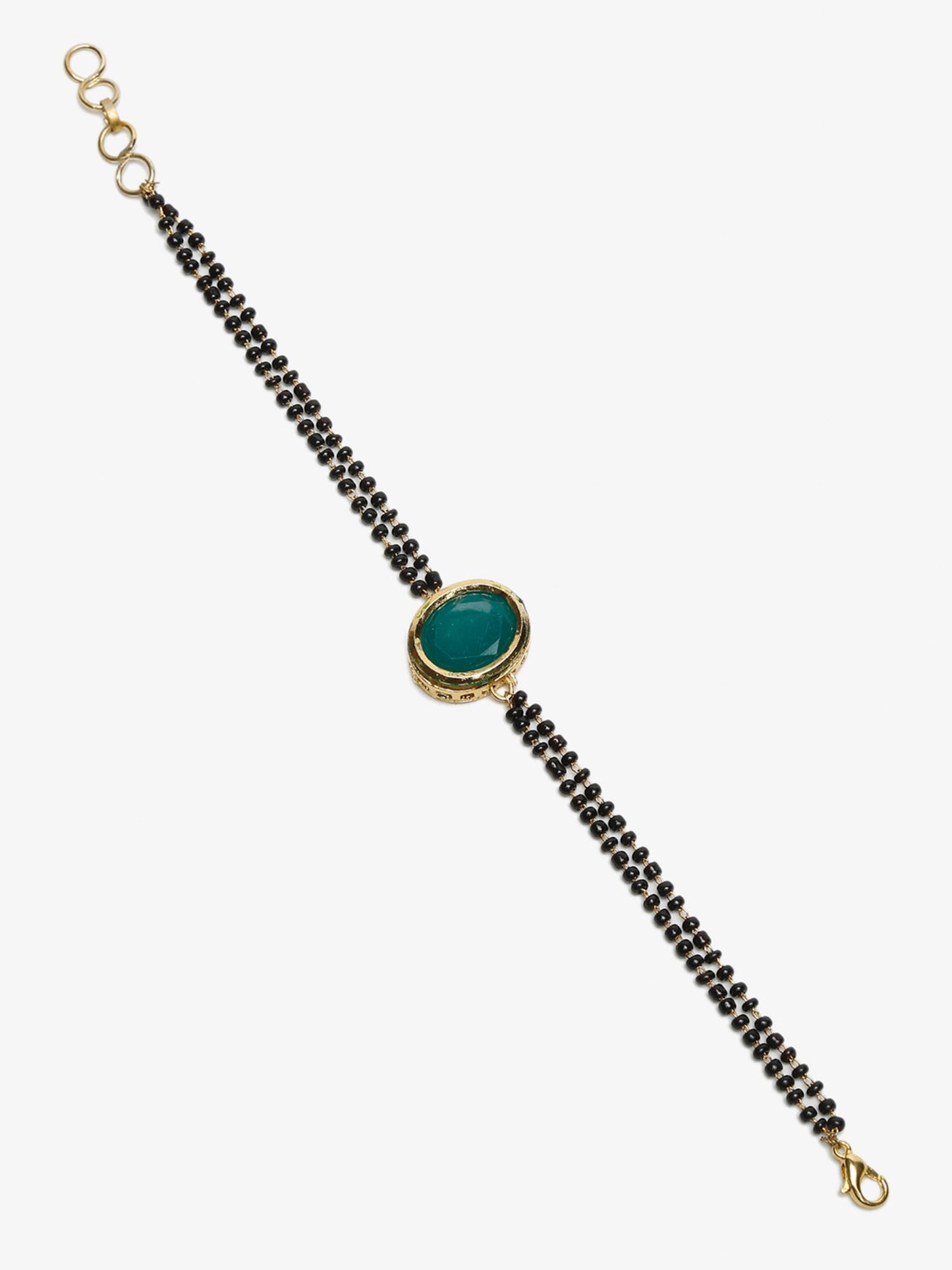 Black Gold-Polished Kundan Mangalsutra Bracelet - Ruby Raang - Swadesiicart