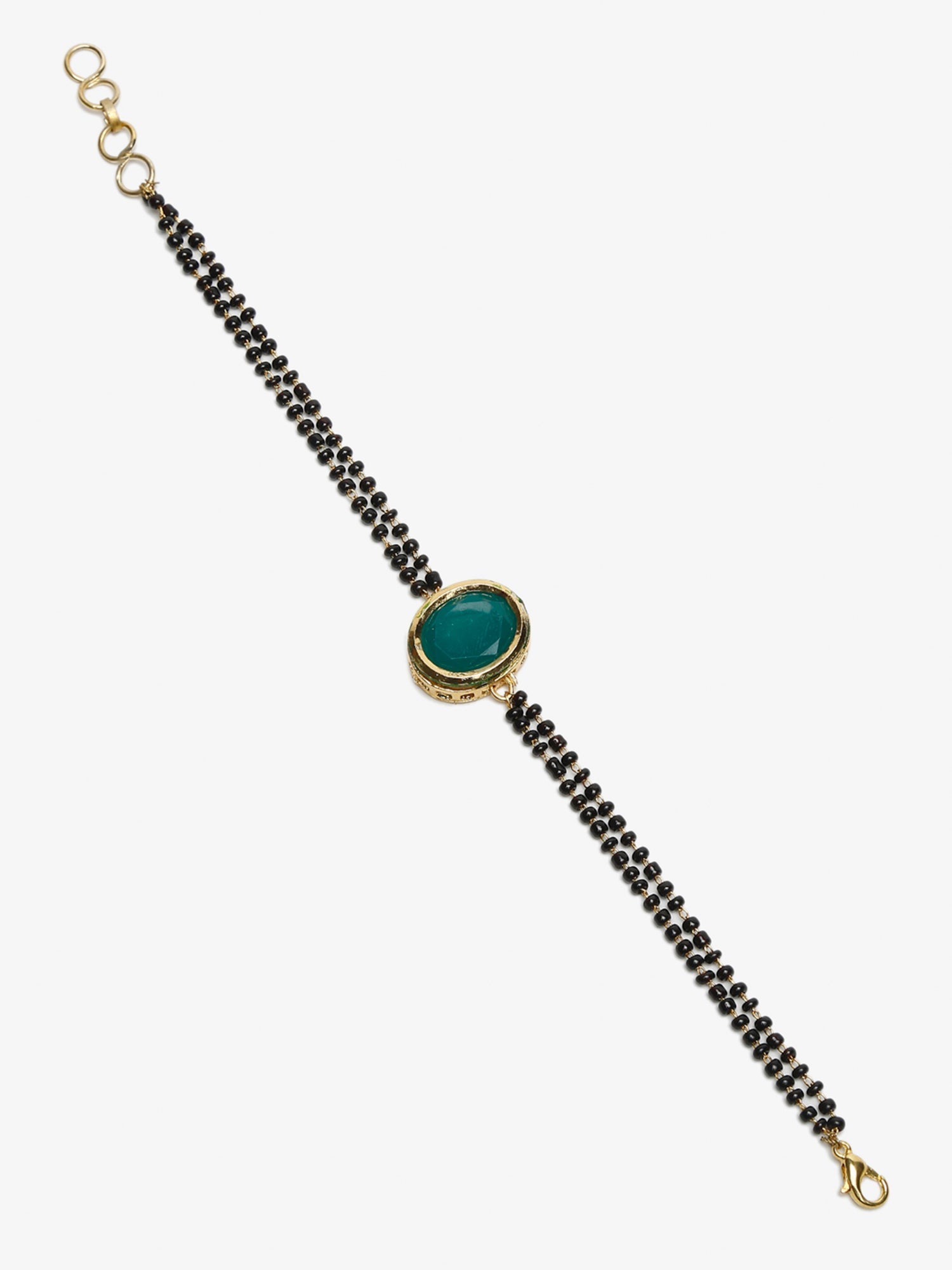Black Gold-Polished Kundan Mangalsutra Bracelet - Ruby Raang - Swadesiicart