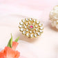 Women's Gold-Polished White Red Kundan-Studded Handcrafted Finger Ring - Ruby Raang | Swadesiicart