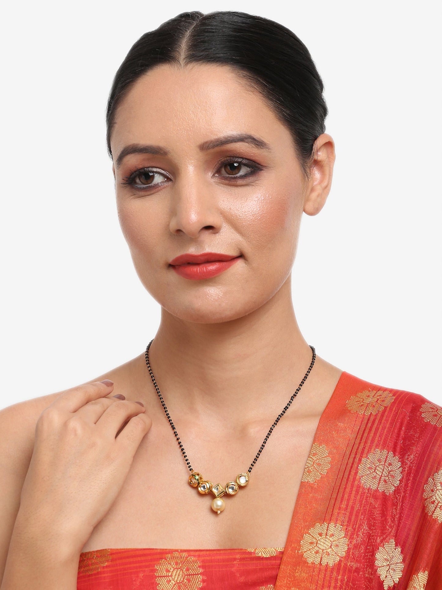 Black White Kundan Studded Mangalsutra - Ruby Raang | Swadesiicart