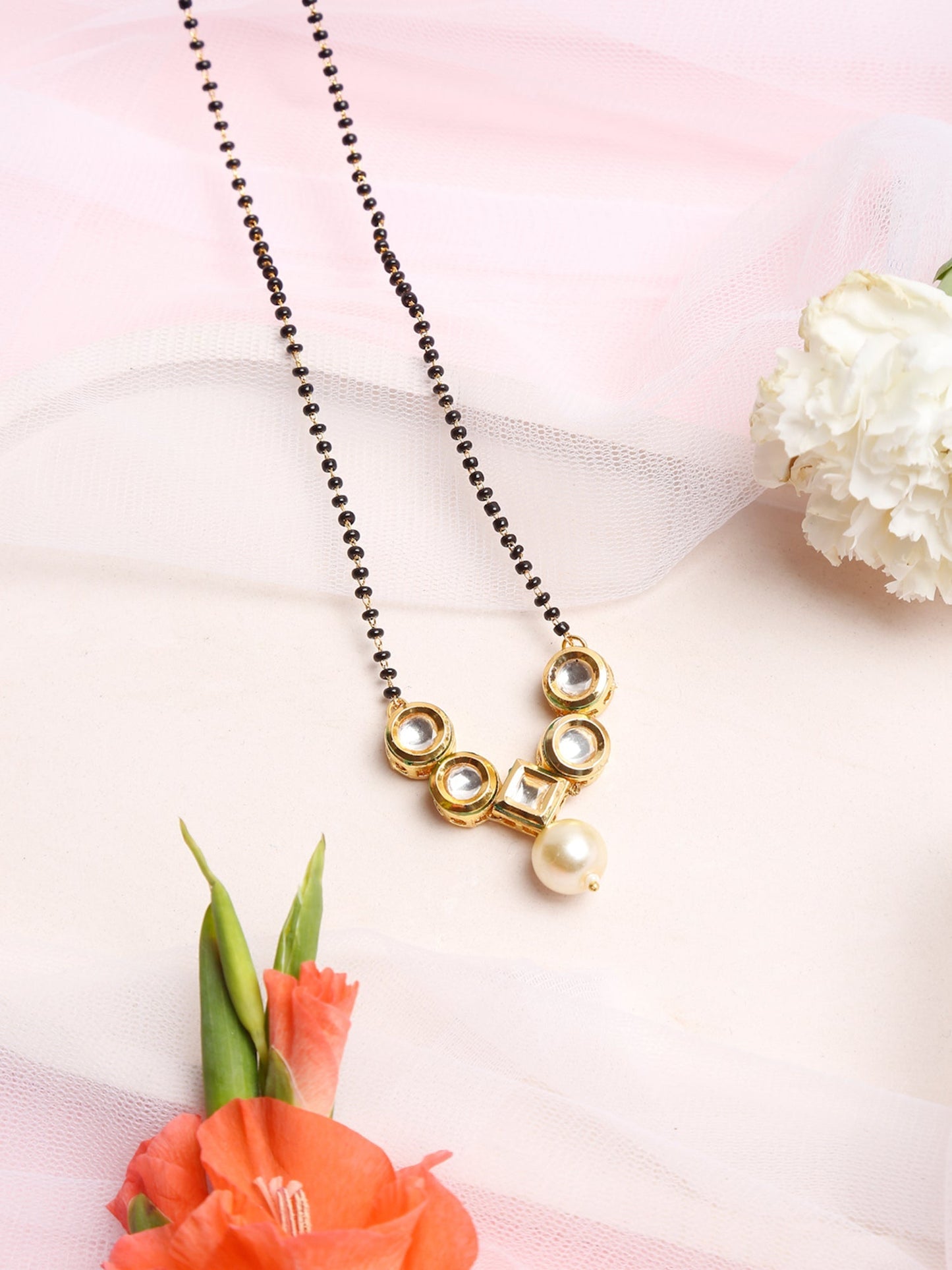 Black White Kundan Studded Mangalsutra - Ruby Raang | Swadesiicart