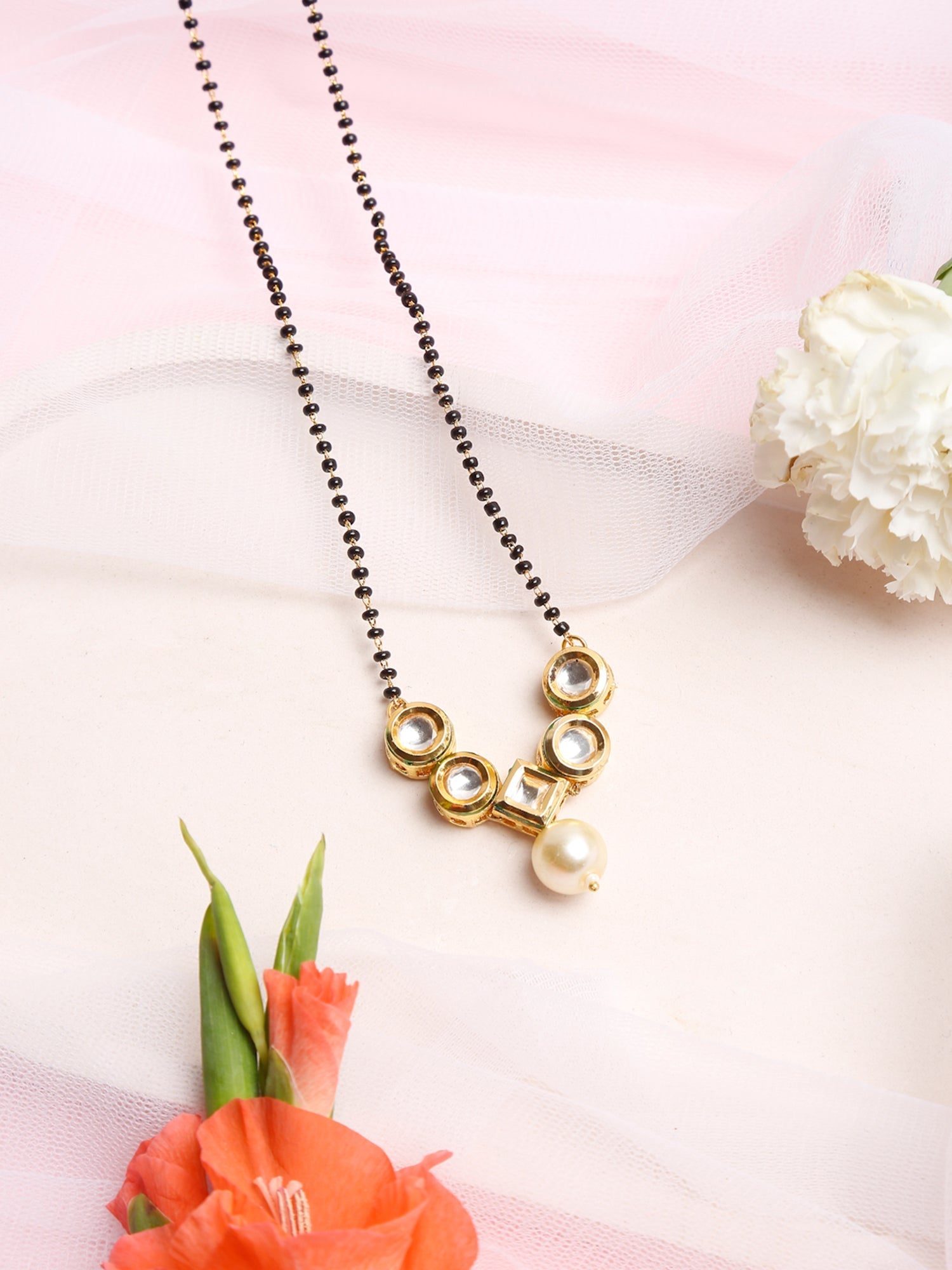 Black White Kundan Studded Mangalsutra - Ruby Raang | Swadesiicart