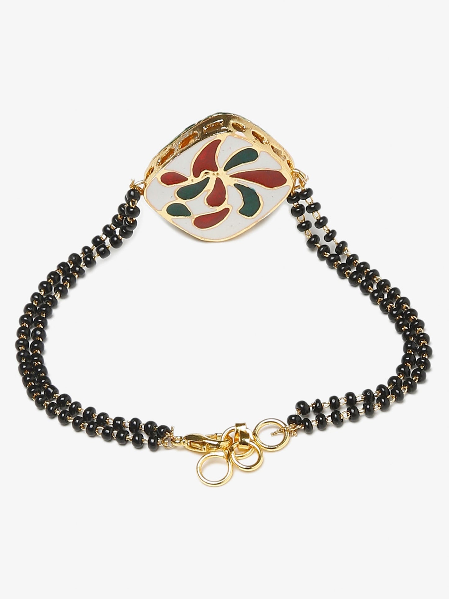 Women's Black Gold-Polished Kundan Mangalsutra Bracelet - Ruby Raang - Swadesiicart