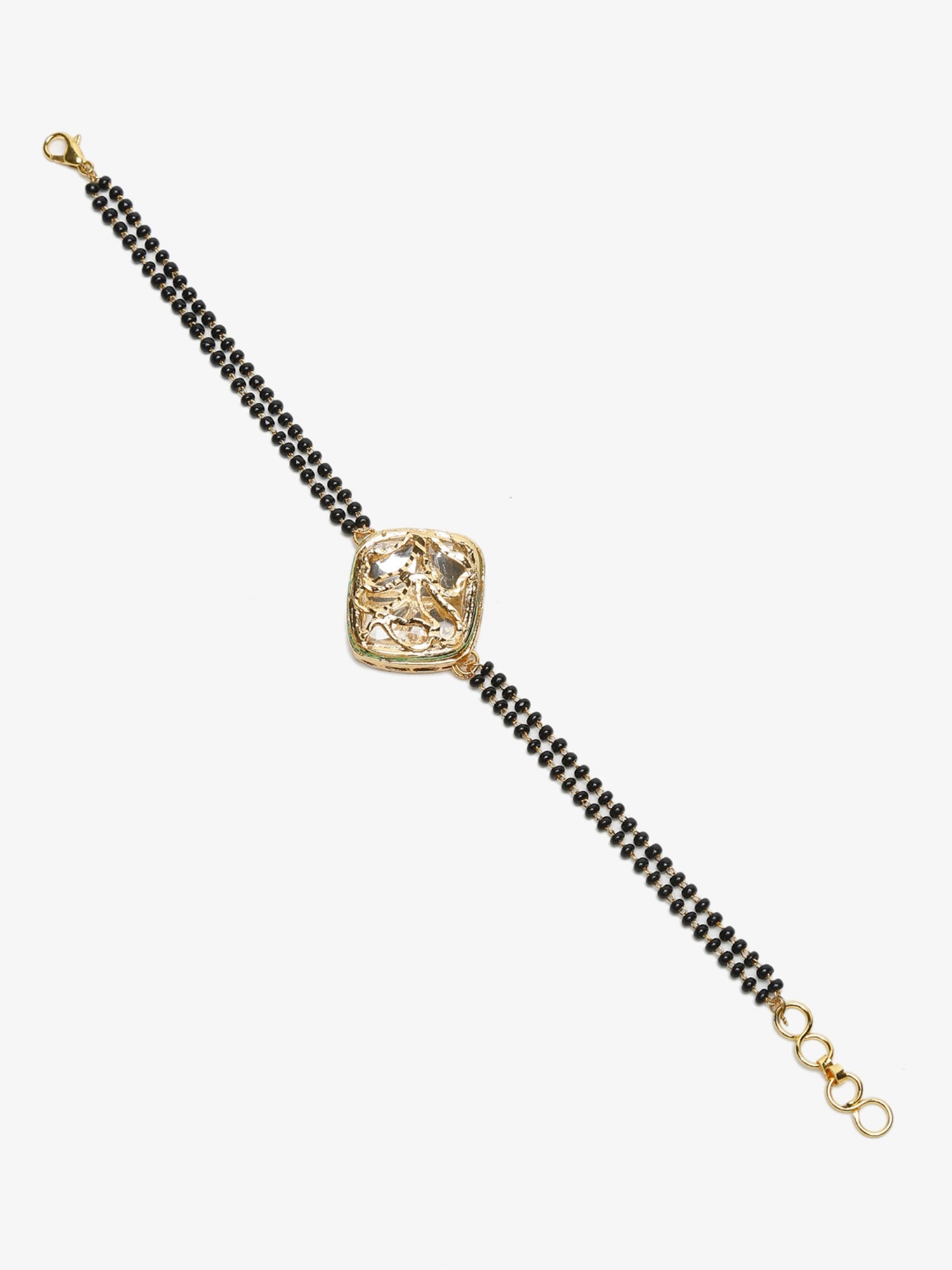 Women's Black Gold-Polished Kundan Mangalsutra Bracelet - Ruby Raang - Swadesiicart